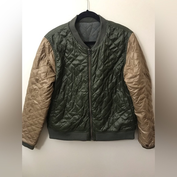 BURTON Womens Cotton Blend Reversible Olive Green Full Zip Bomber Jacket Size M - Picture 3 of 14